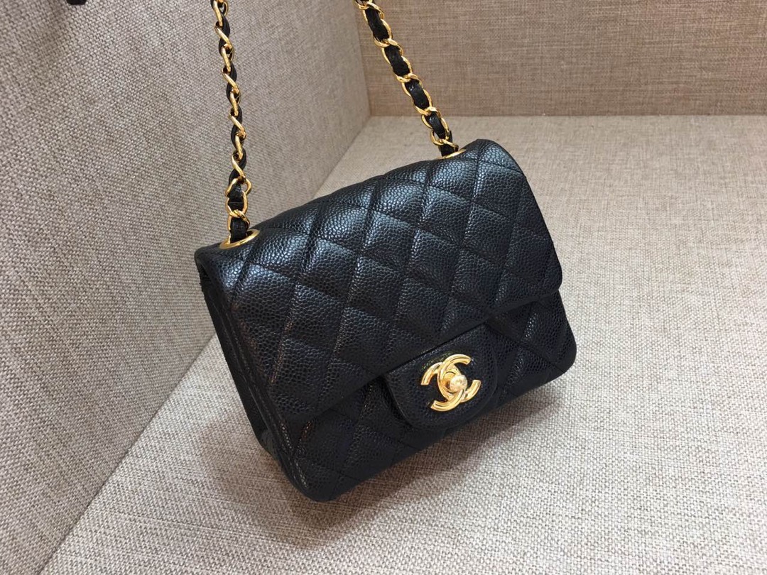 Mini Classic Flap Caviar Bag A01115 Black/Gold